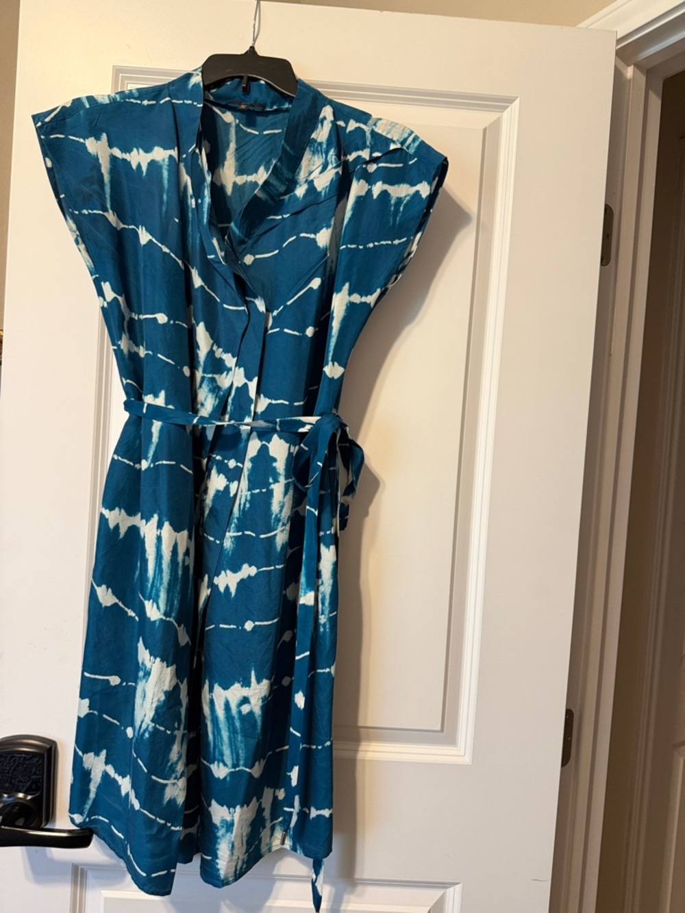 Hugo Boss Teal and White Tie-Dye Midi Dress with Belt